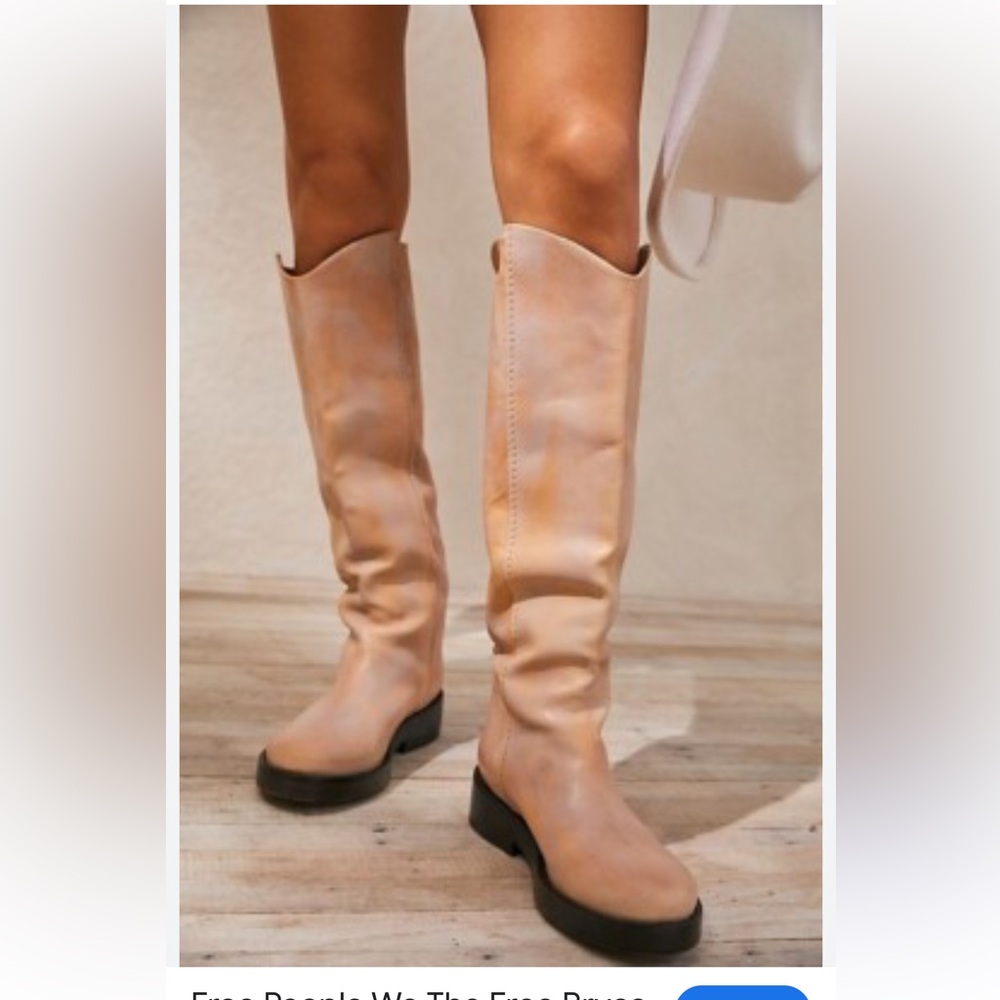 Free People Tan Lace-Up Mid-Calf Leather Boots